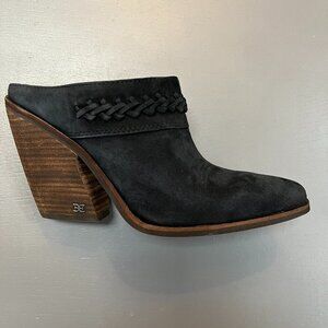 Sam Edelman Alison Black Pointed Toe Slip-On Stacked Heel Leather‎ Mules Size 7